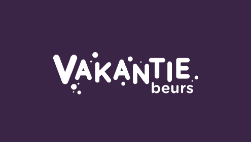 Logo van Vakantiebeurs op een paarse achtergrond.