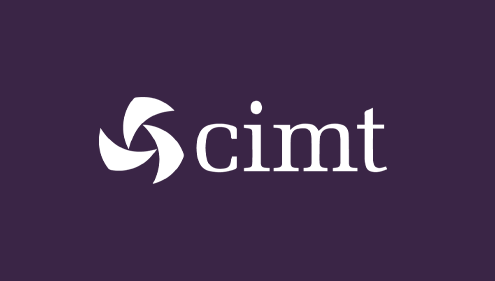 Het logo van CIMT op een paarse achtergrond.