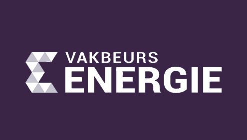 Logo van Vakbeurs Energie op een paarse achtergrond.