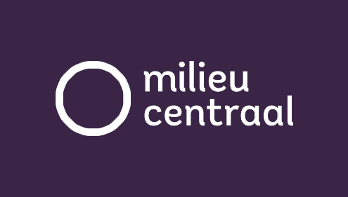 Logo met een wit cirkel en de tekst 'milieu centraal' op een paarse achtergrond.