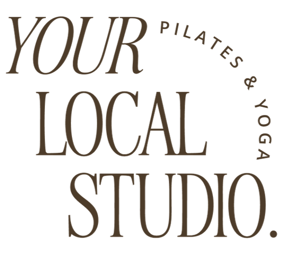 Text reading 'Your Local Studio. Pilates & Yoga' arranged in a dynamic design.