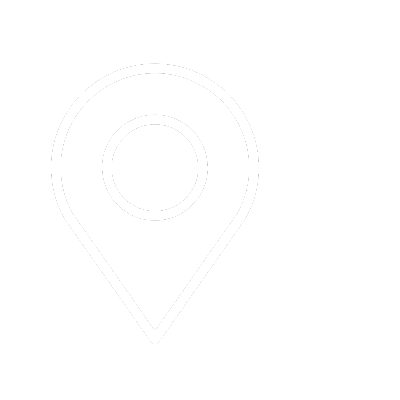 A white location pin icon on a black background.