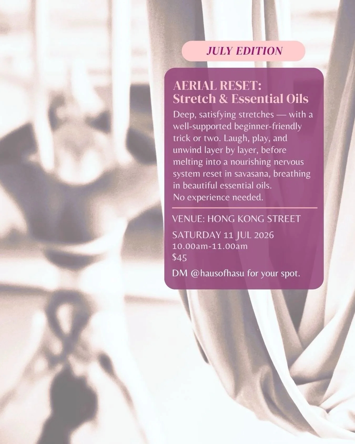 Feeling like moving your body? Yeah&hellip;me too. It&rsquo;s time.💓

Come stretch, laugh, play, and enjoy a light-hearted, refreshing Aerial workout in our small-group class. We&rsquo;ll do some strengthening, create space in the body, and leave fe