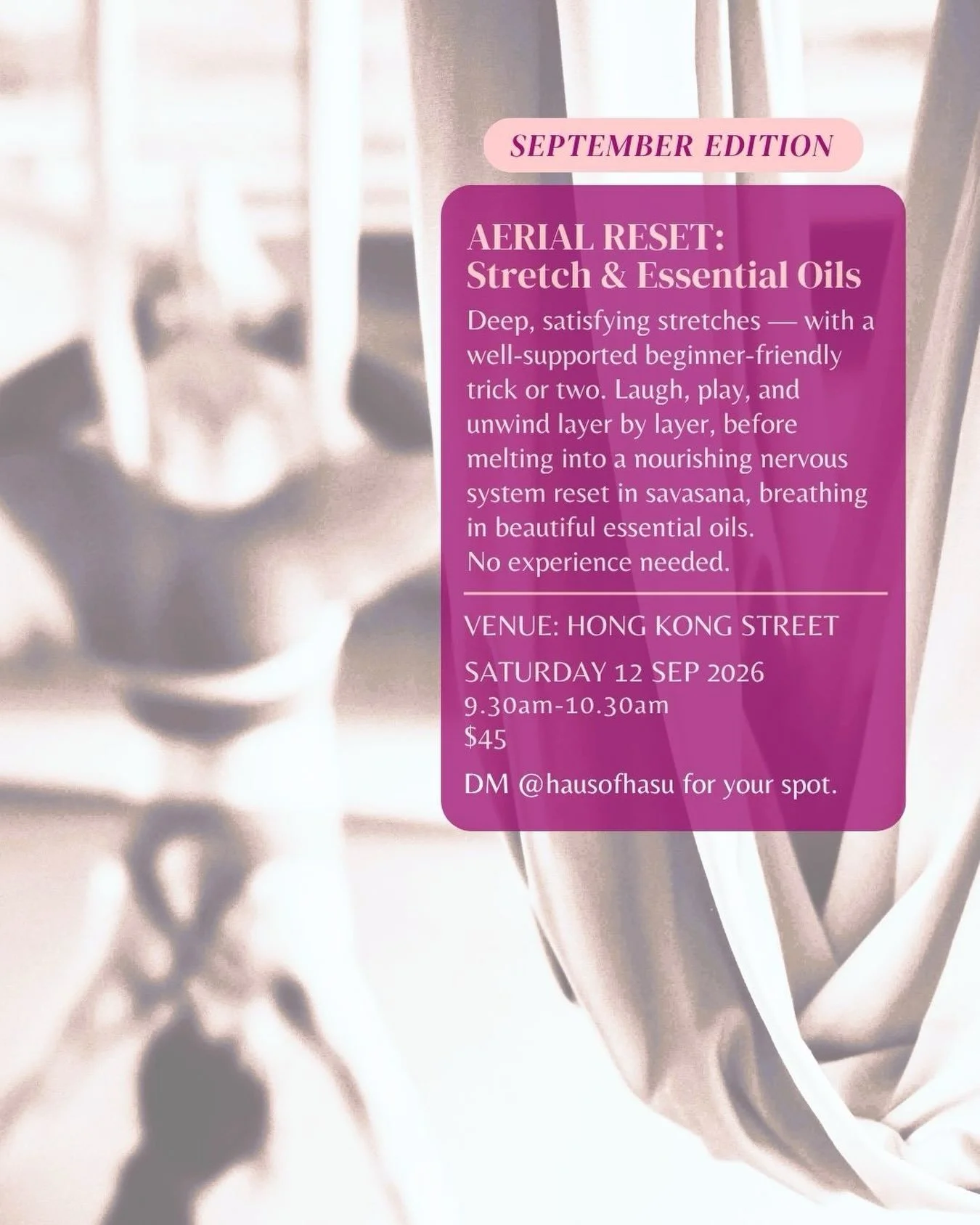 Feeling tight? How about a stretch coupled with inner child play time? This is a light-hearted and fun hour to enjoy some delicious tension release. Beginners are welcome and inversions are optional.

DM to book your spot! 😊

#aerialfitness #aerialh