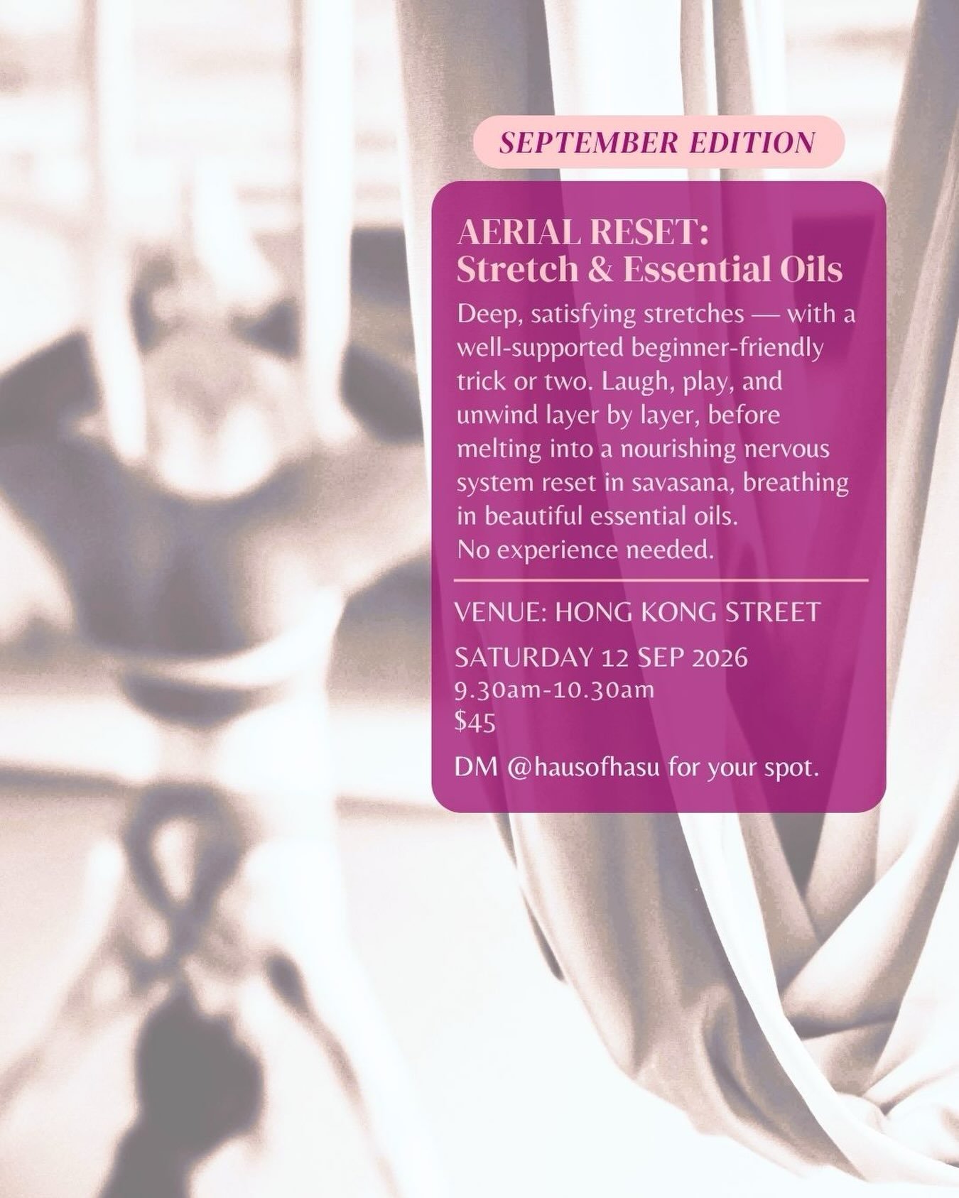 Feeling tight? How about a stretch coupled with inner child play time? This is a light-hearted and fun hour to enjoy some delicious tension release. Beginners are welcome and inversions are optional.

DM to book your spot! 😊

#aerialfitness #aerialh