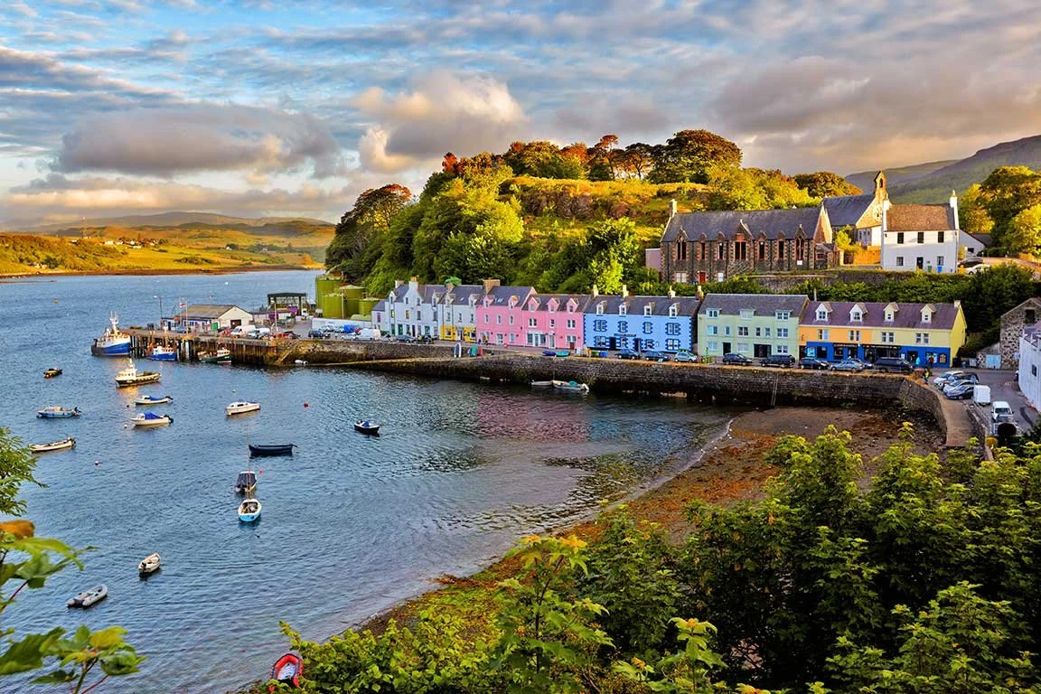 Portree, the main town on the Isle of Skye, Scotland