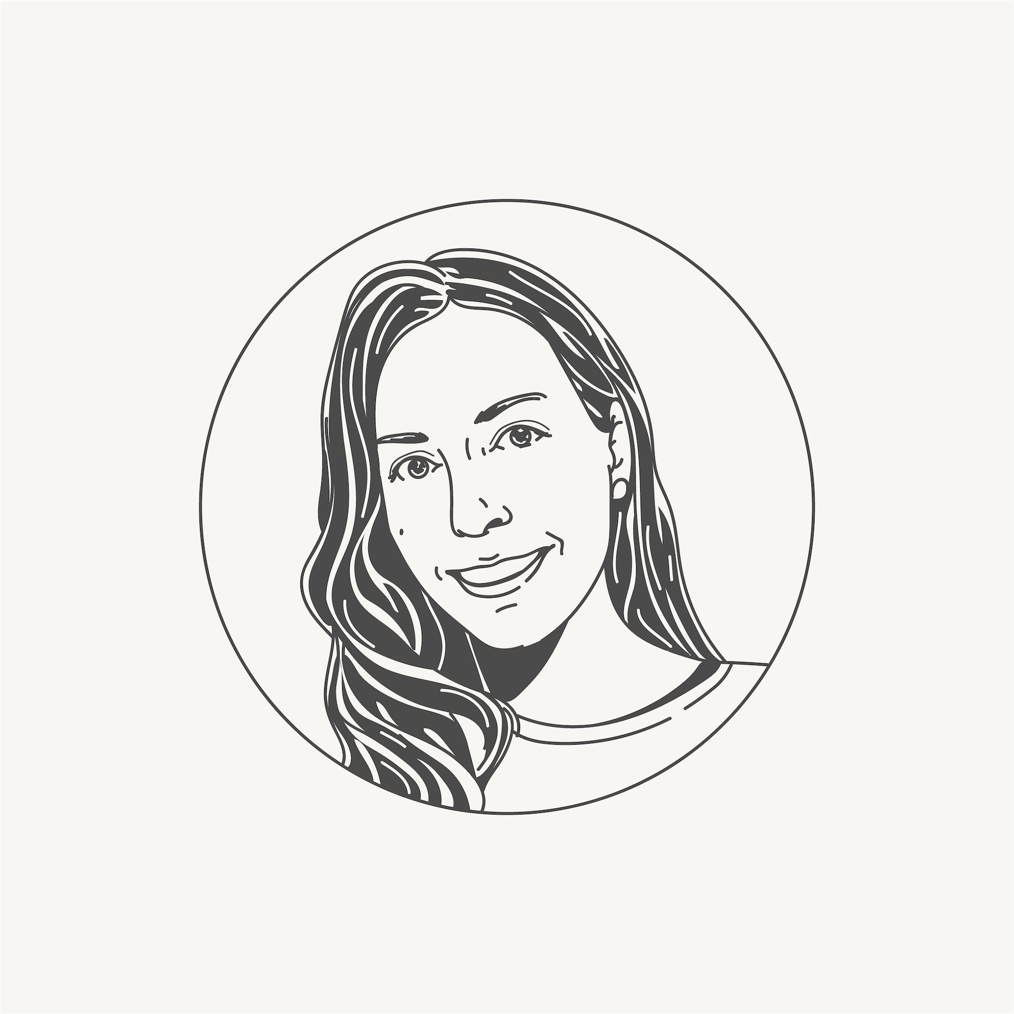 Illustration of a smiling woman with long hair inside a circle