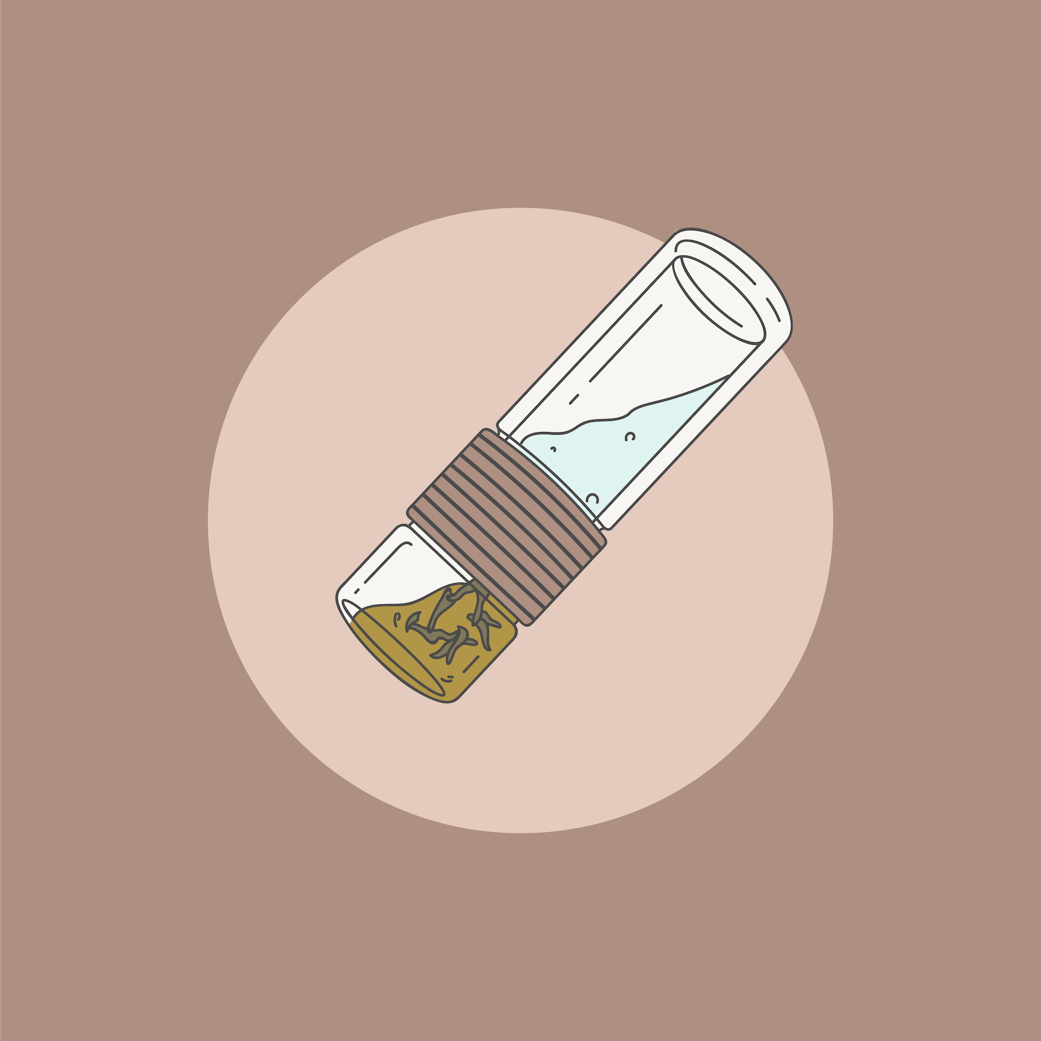 Illustration of an hourglass with water and sand on a circular background.