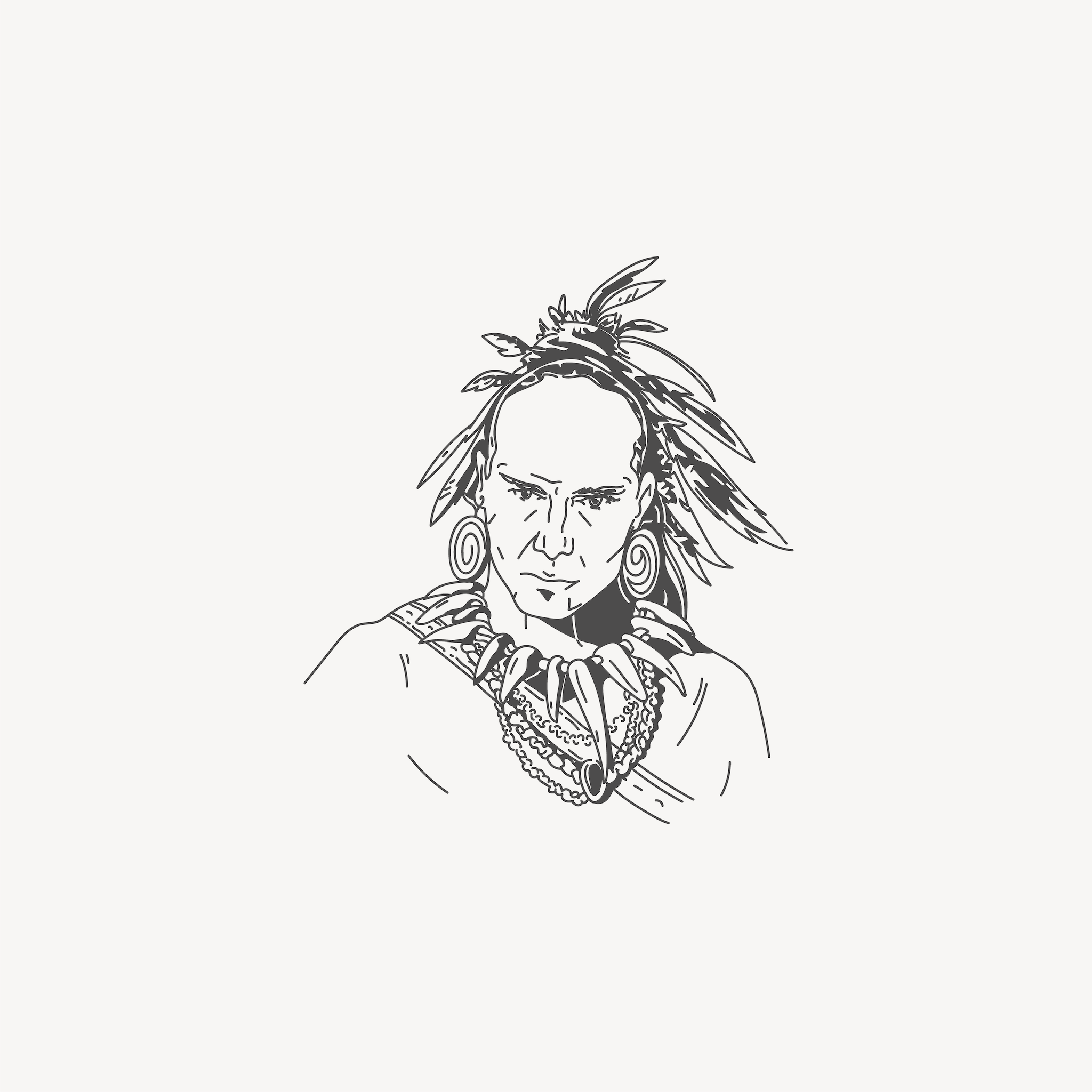 Illustration of a person with feathered headdress and large earrings
