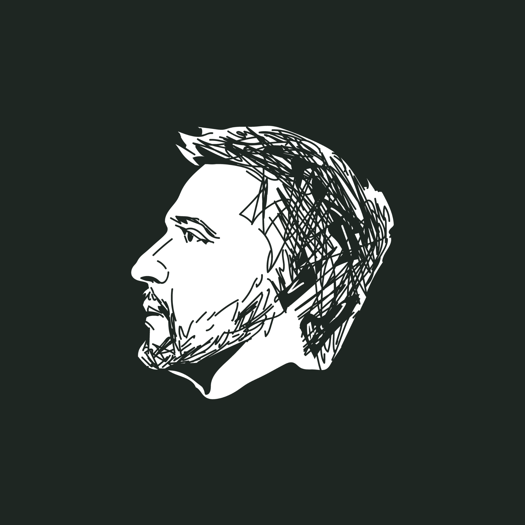 Scribble-style illustration of a man's profile facing left