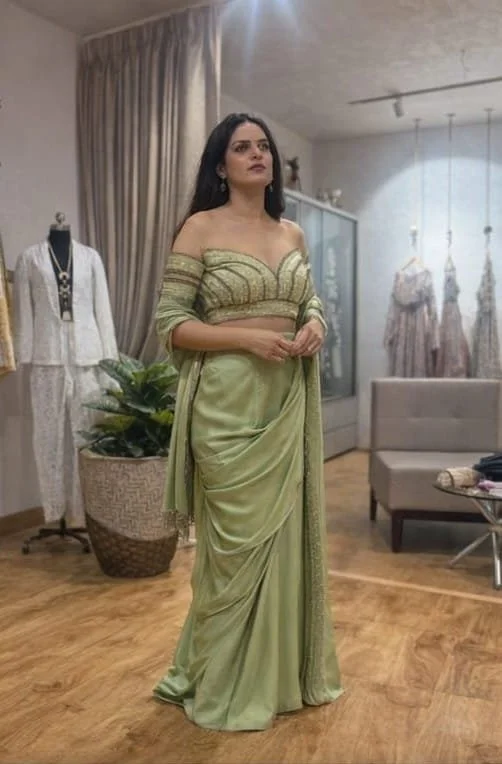 Olive Elegant Pre-Draped Saree