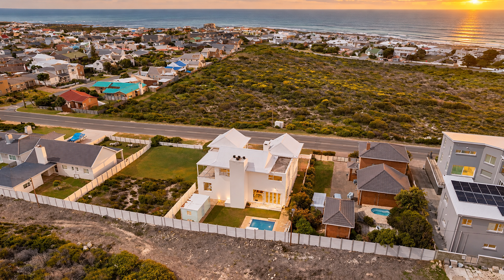 Aerial view of CToNic and the surrounding Struisbaai coastline