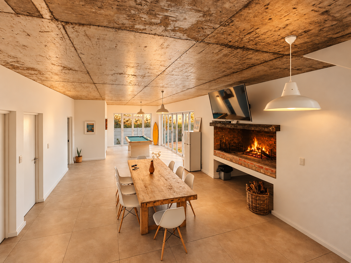 Long dining table beside the downstairs indoor braai