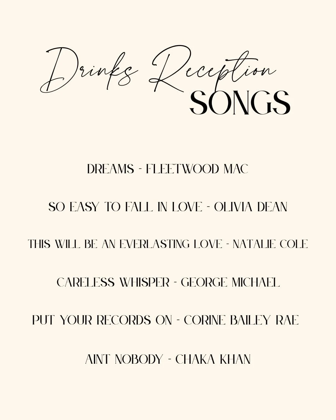 Looking for some drinks reception music inspo? 💍🎙️

Here&rsquo;s a little peak at the kind of songs I can perform for you whilst your guests mingle and celebrate with you! 🥂

If you can imagine any of these on your special day, let&rsquo;s chat! ?