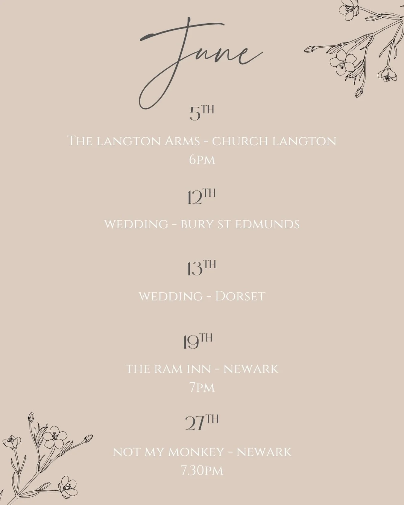 Where you can find me in June! 🎶🎤

#singer #singerlife #weddingsinger #eventsinger #summergigs