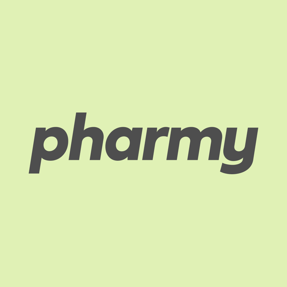 Word 'pharmacy' written in bold, dark gray font on a light green background.