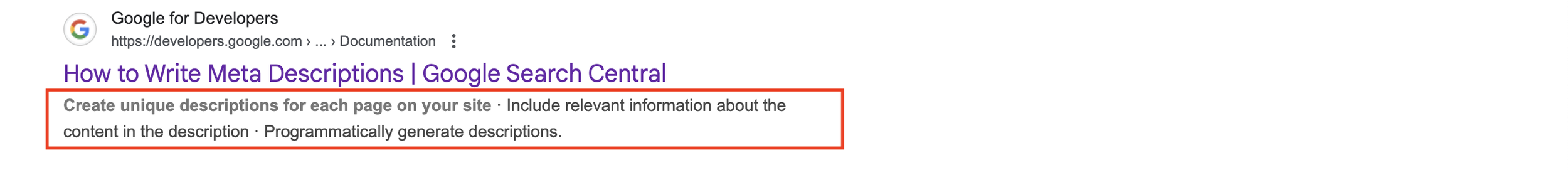 Snippet example from Google search results