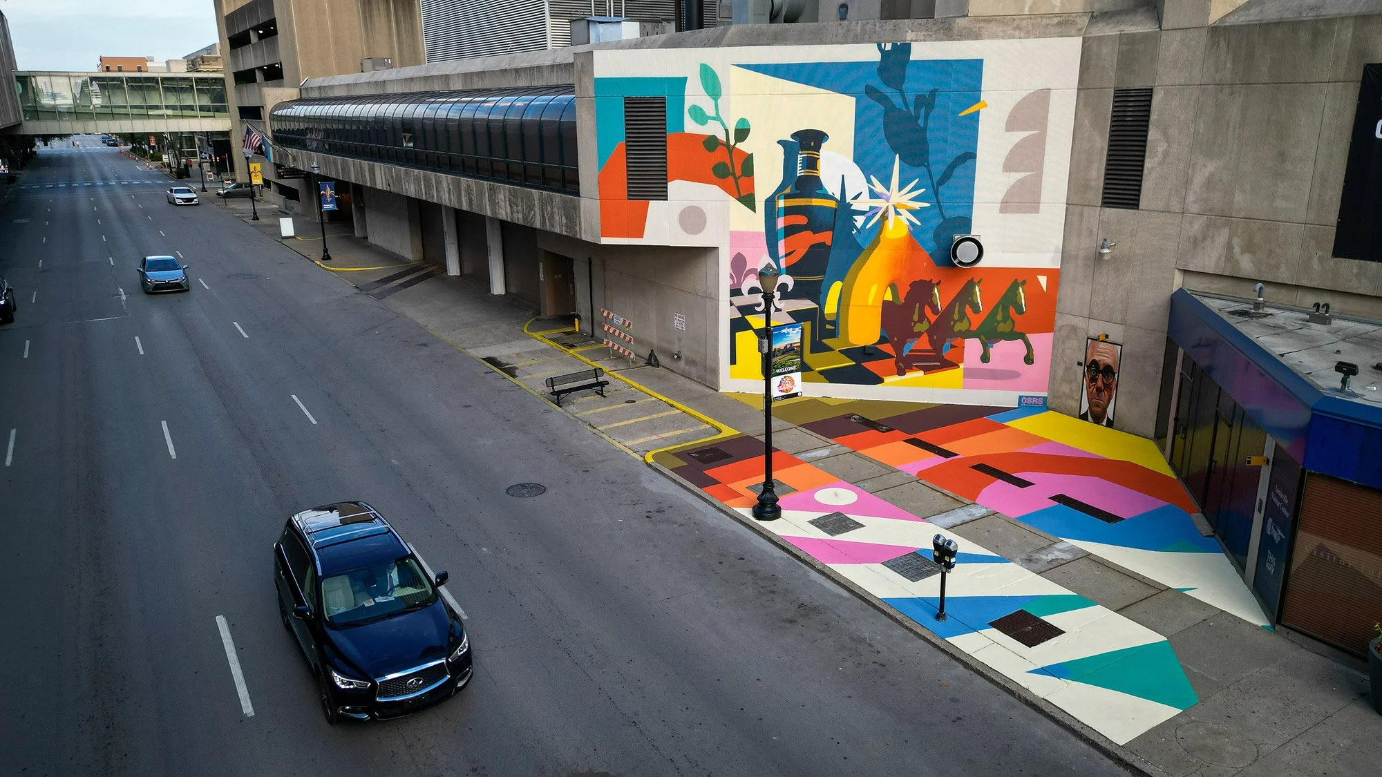 Exterior Mural and Ground painting in collaboration with Louisville Downtown Partnership and the Hyatt Hotel in Louisville, Kentucky