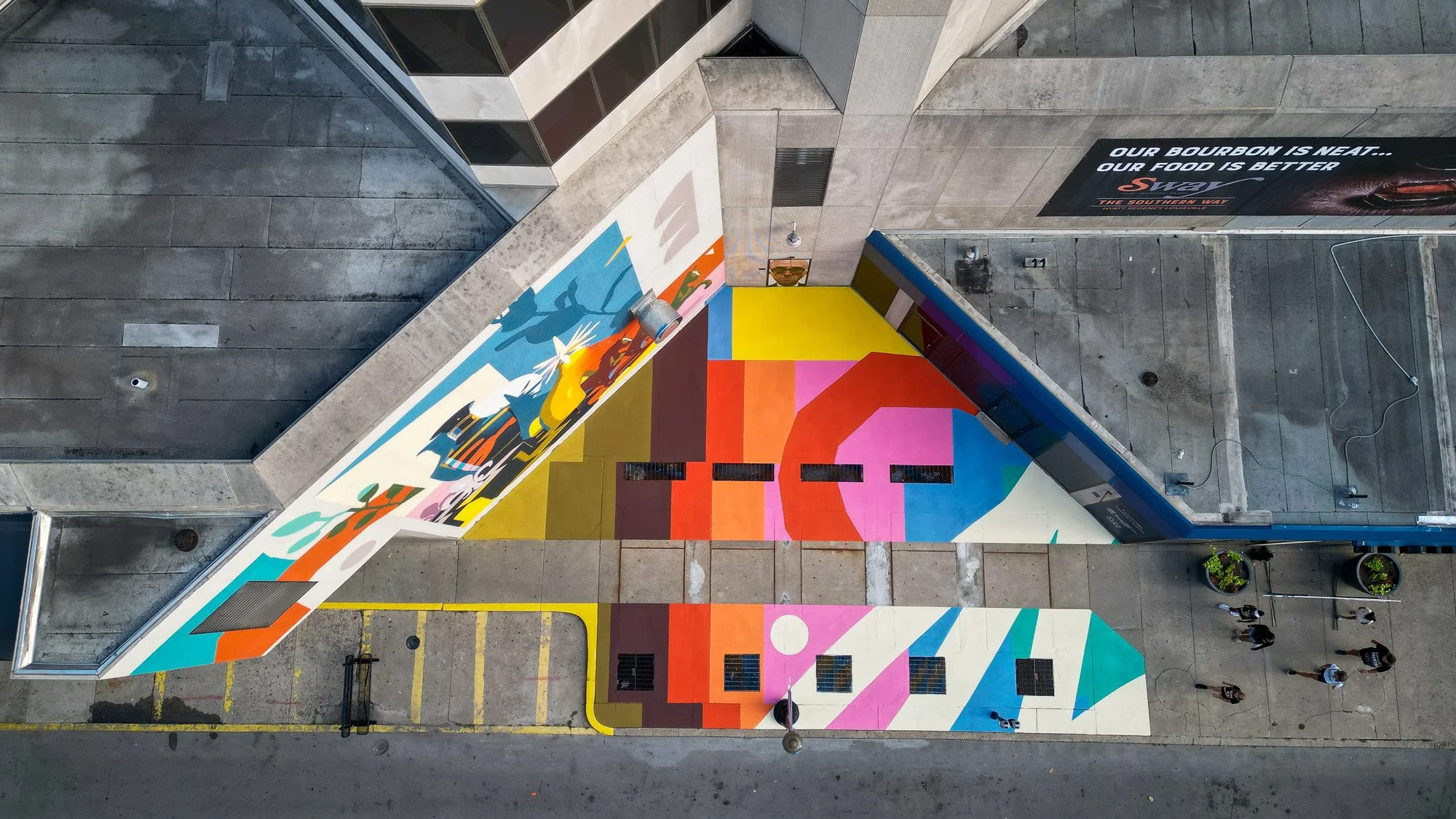 Exterior Mural and Ground painting in collaboration with Louisville Downtown Partnership and the Hyatt Hotel in Louisville, Kentucky