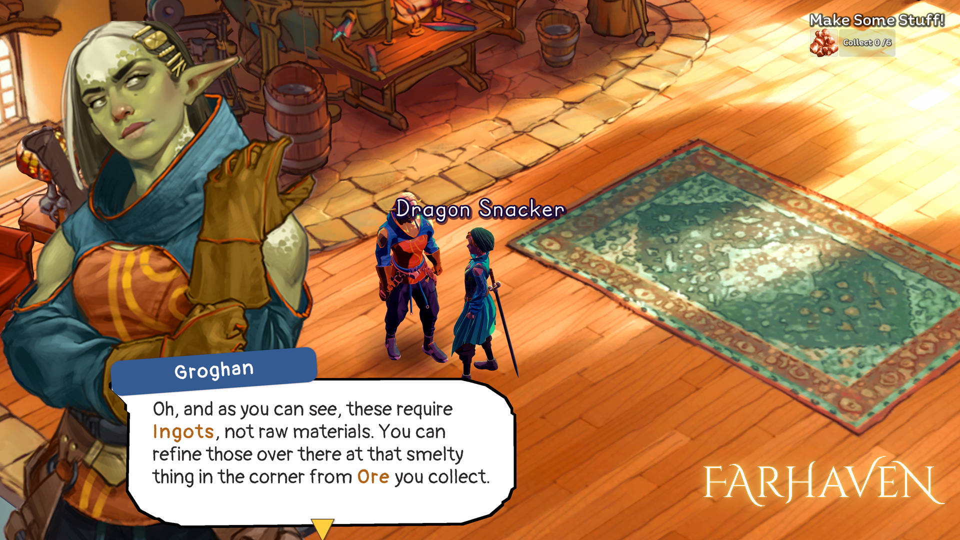 Player with Groghan the blacksmith