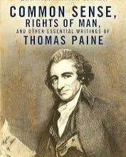 Book cover of 'Common Sense, Rights of Man, and Other Essential Writings of Thomas Paine' featuring a black-and-white sketch of Thomas Paine.