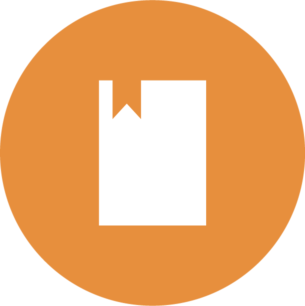 Orange circle with a white bookmark icon