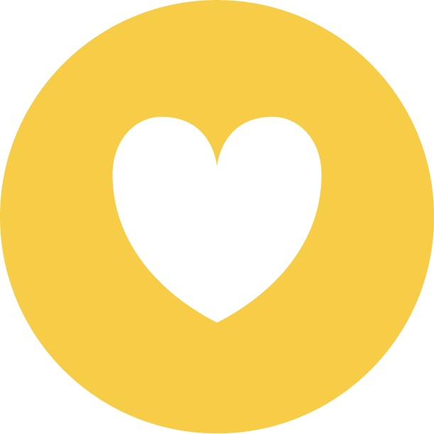 White heart icon on a yellow circle background