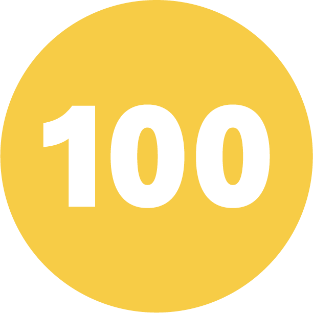 Yellow circle with the number 100 in white.