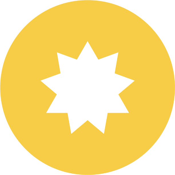 White nine-pointed star in a yellow circle, symbolizing the Bahá'í Faith emblem.