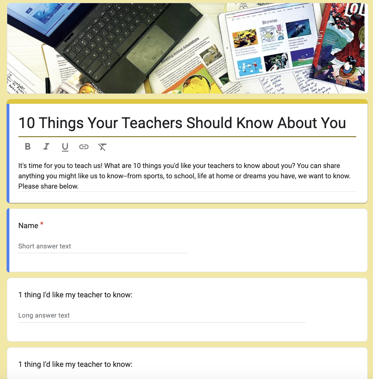 10 Things Your Teachers Should Know about You, p. 120