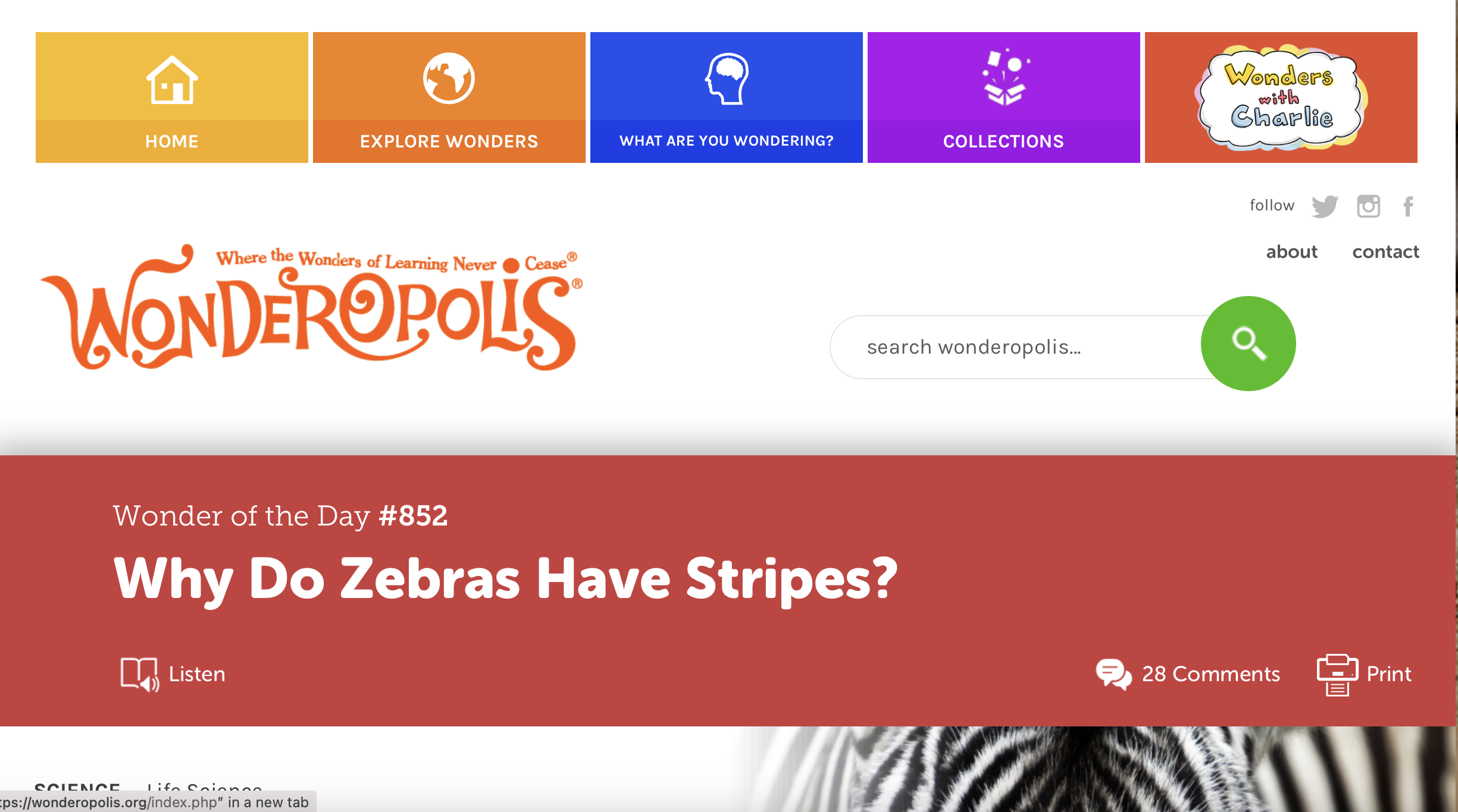 Text Set Links, p.55-56 | Why Do Zebra’s Have Stripes?