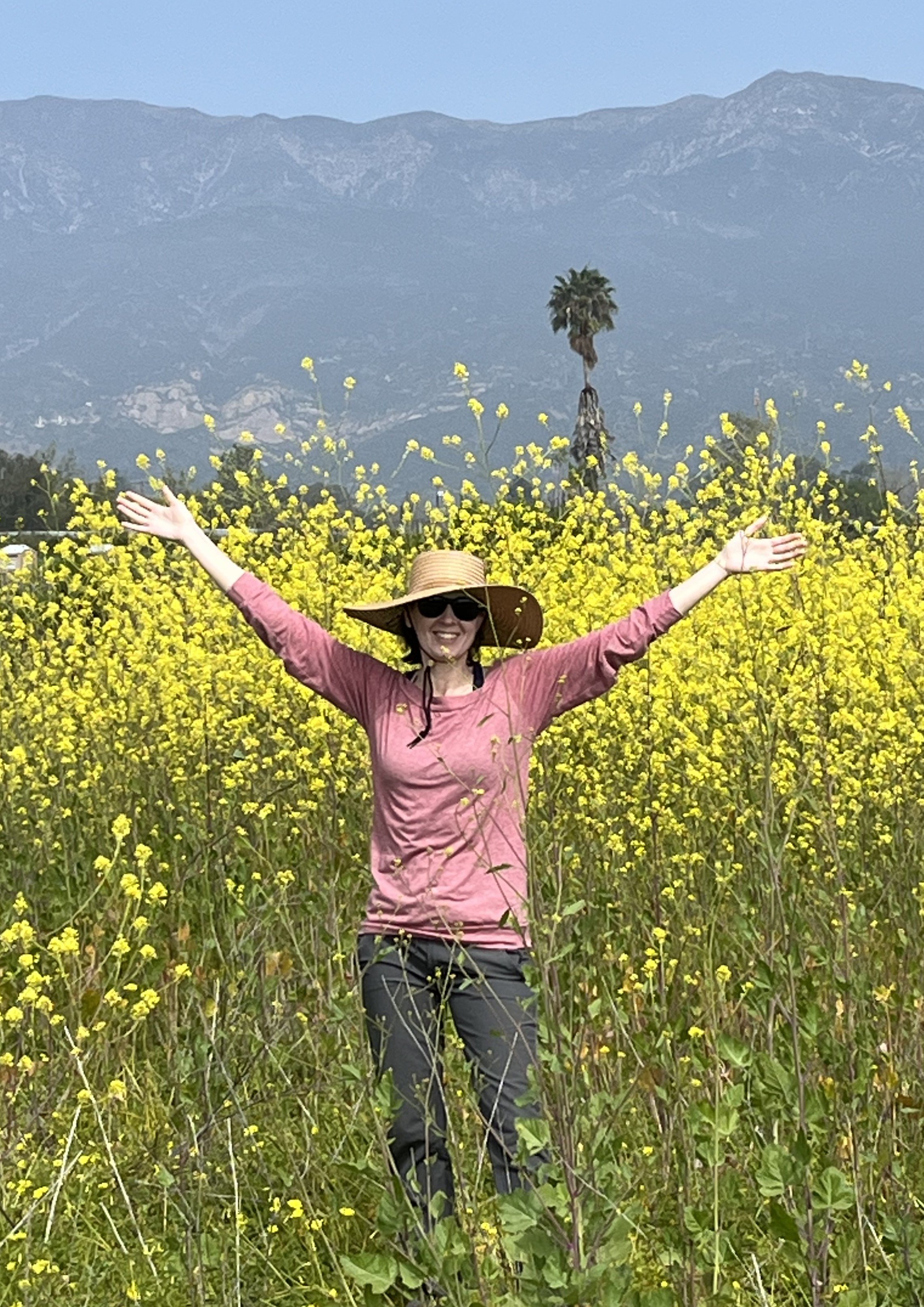 Rachel Hollander among a field of yellow flowers
