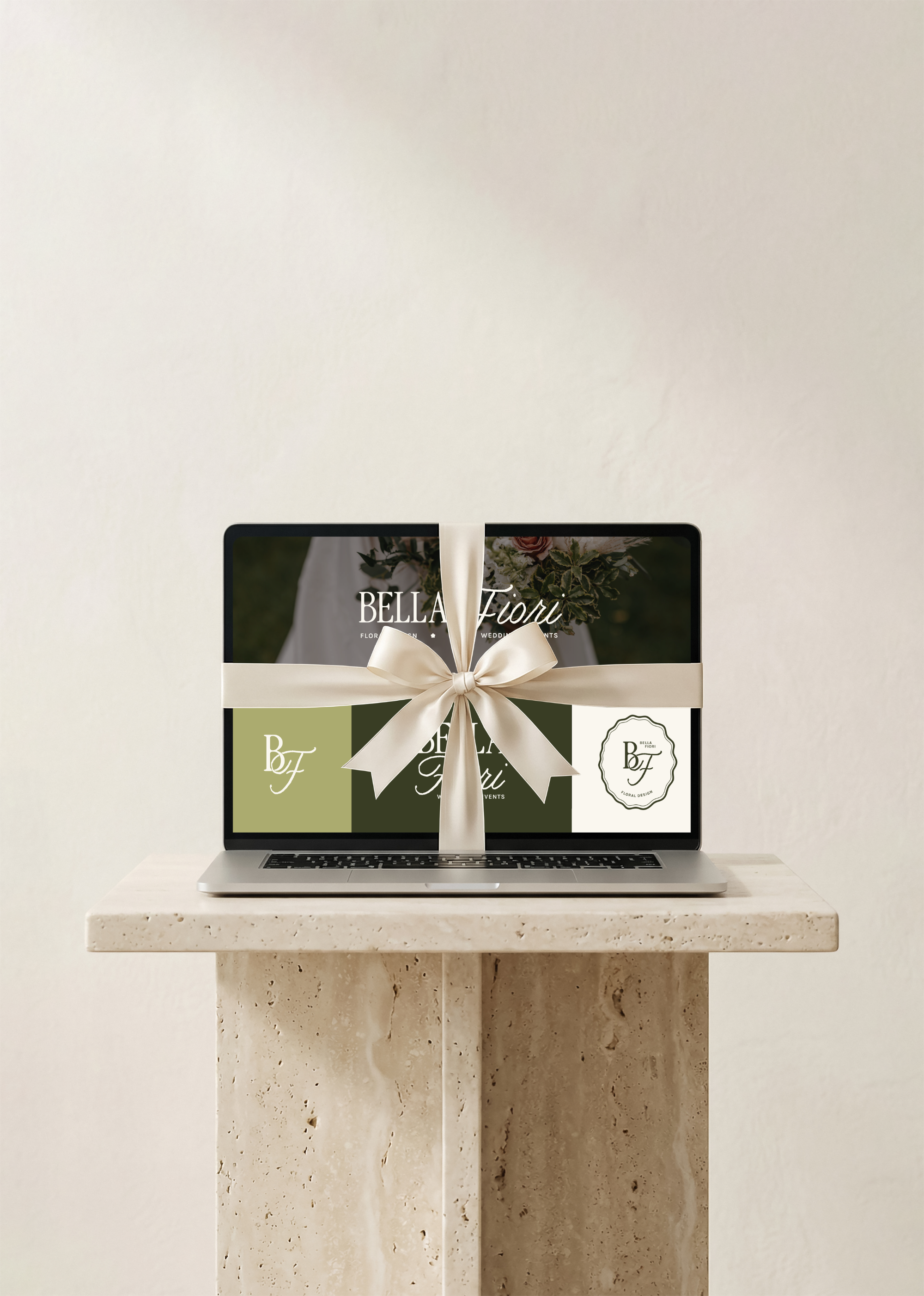 florist branding wrapped neatly with bow on laptop - florist branding
