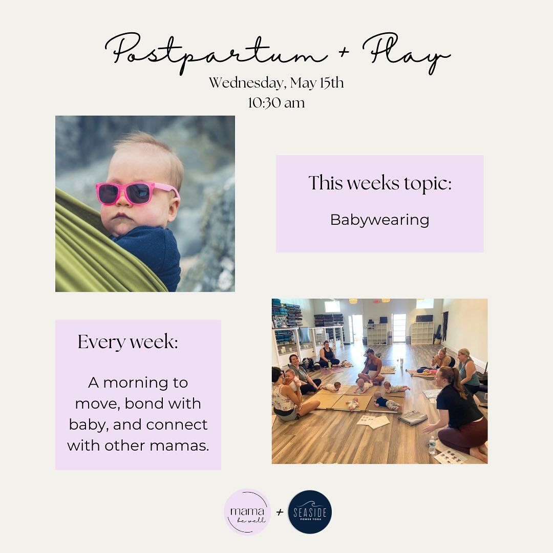 We are back! 
Join us this week for Postpartum + Play 🧘&zwj;♀️👶

This weeks topic is Babywearing. We will demo the most common carriers. 
Bring your carriers and we will do a fit check to make sure mama and baby are staying safe! 

And always, we w