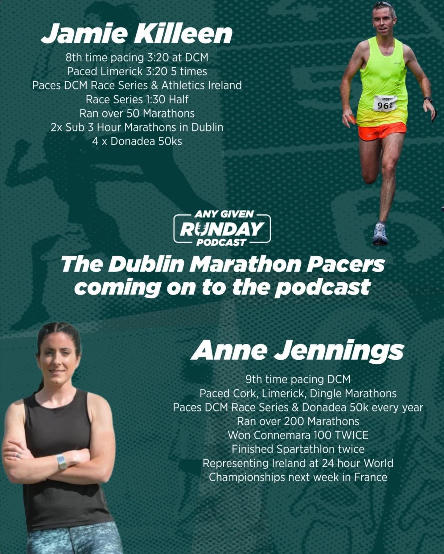 We&rsquo;ve experience in abundance coming up on our next podcast episode which drops this Monday with two @dublinmarathon pacers in @annejennings_aj and @killeen59 

We are recording this episode this evening so there&rsquo;s still time to add to so