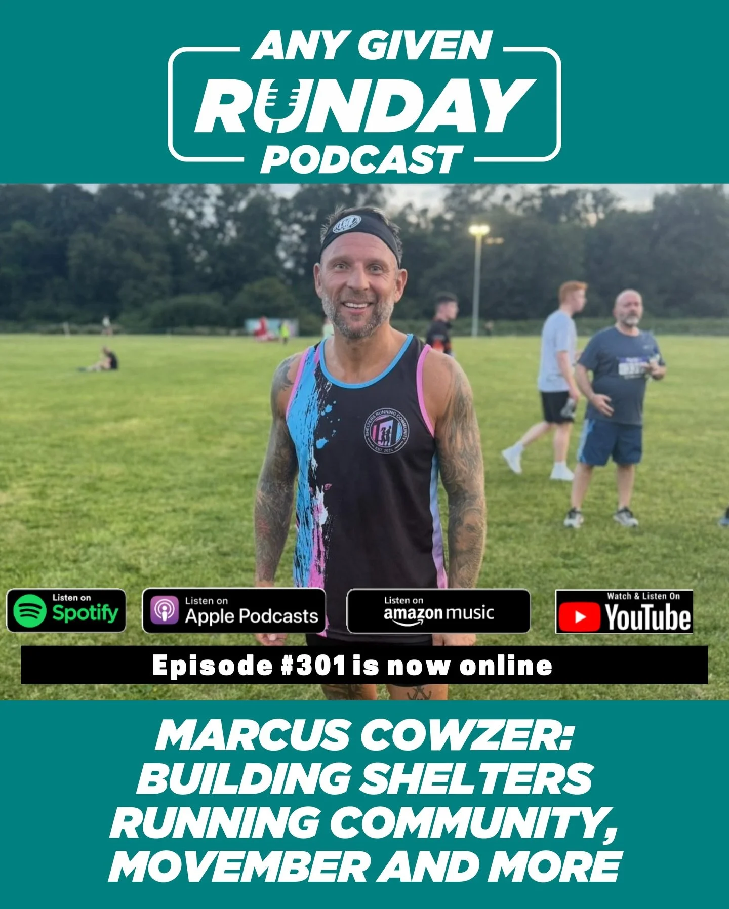 In this episode of the Any Given Runday podcast, Marcus Cowzer (@marco161 on Instagram) shares his journey from a football player to a psychotherapist and building Shelters Running Community (@sheltersrunningcommunity_ on Instagram)

He discusses the