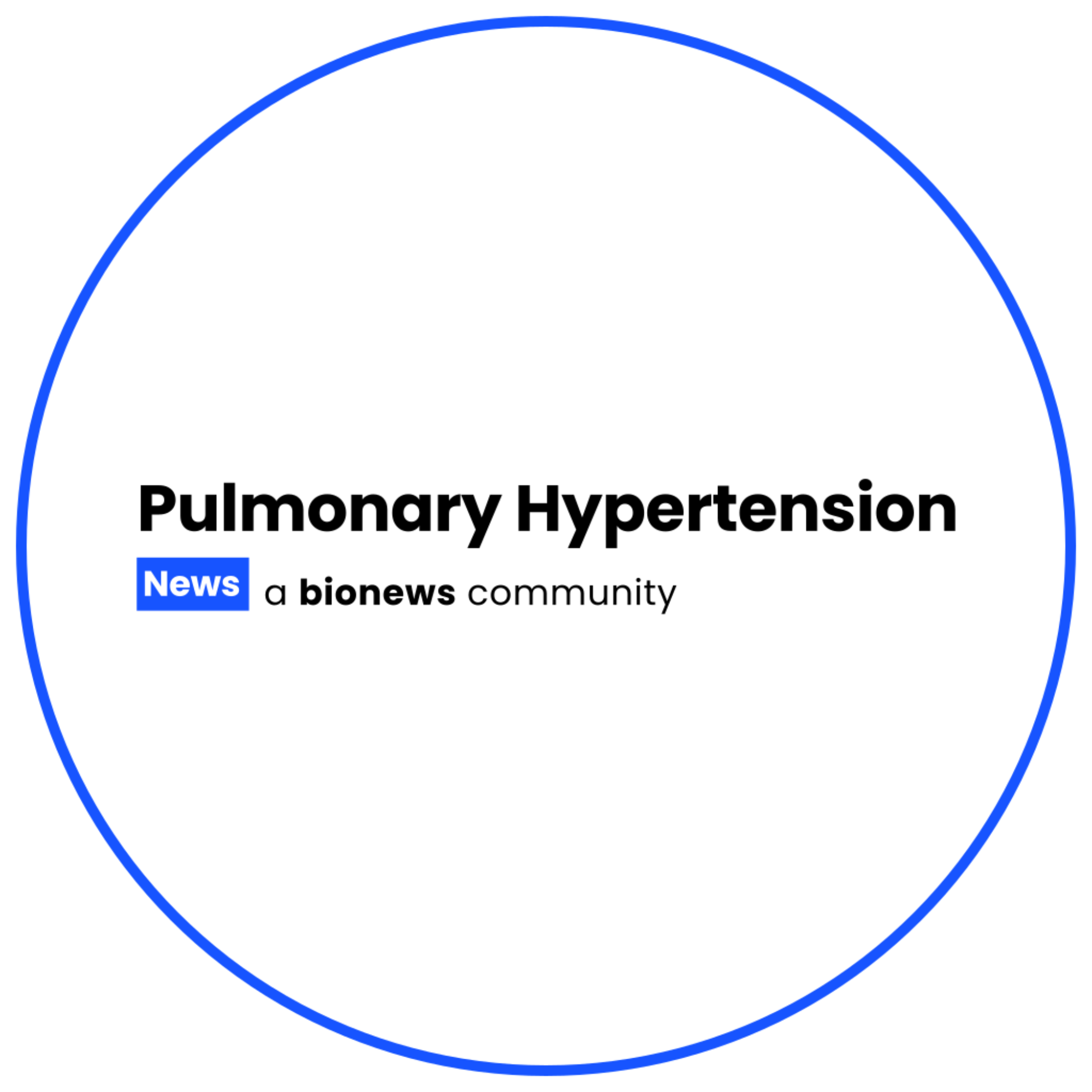 A logo with a large blue circle outline, black text reading 'Pulmonary Hypertension,' and a smaller blue rectangle with white text reading 'News' underneath.
