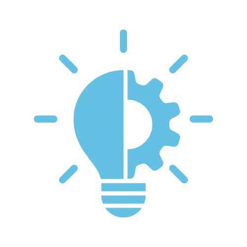 A graphic icon of a light bulb combined with a gear, symbolizing innovation and technology.