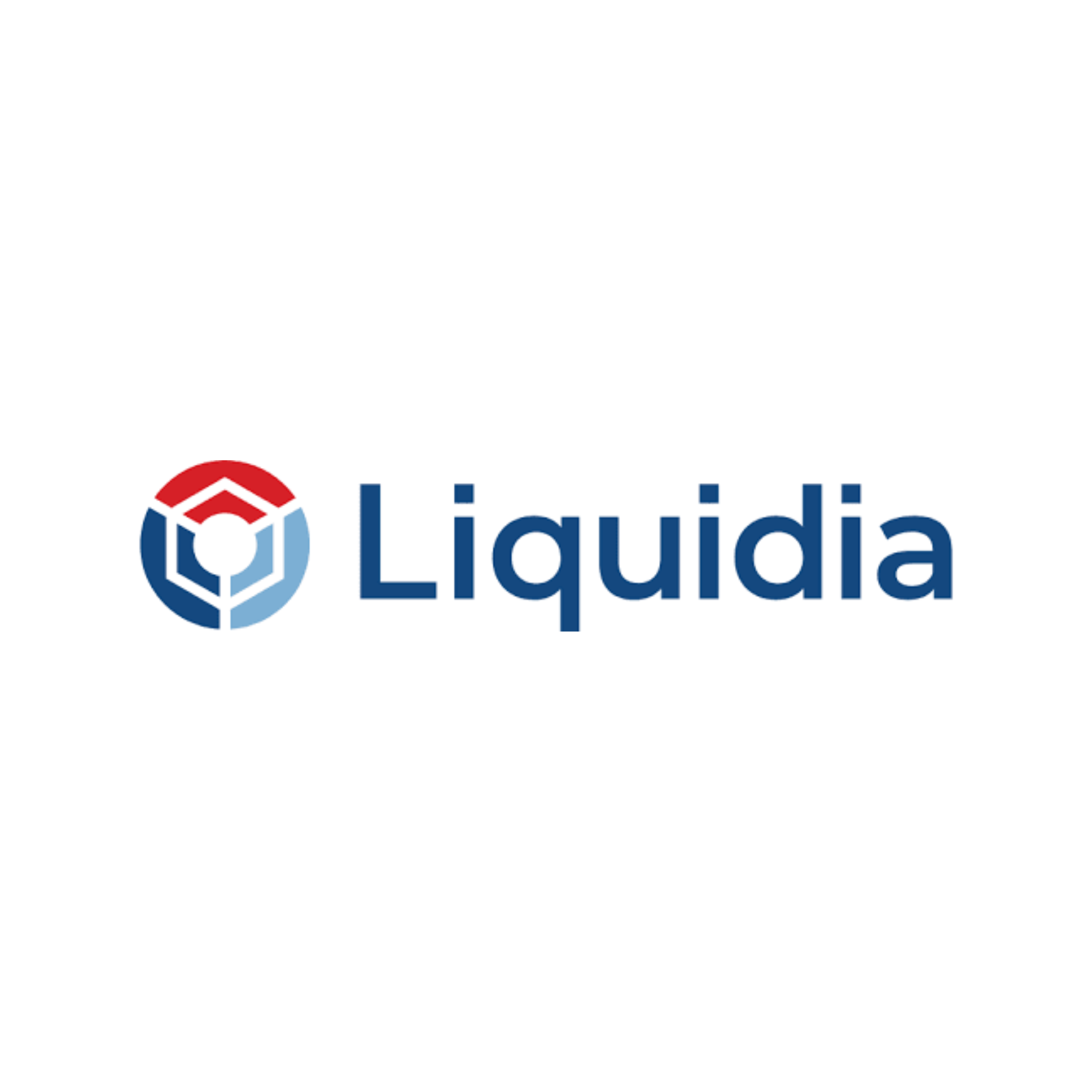Liquidia logo with a red, white, and blue geometric icon and the company name in blue letters.