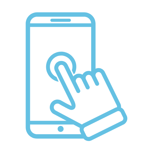 Line drawing of a smartphone with a hand tapping the screen