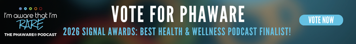 Banner encouraging voting for Phaware for 2026 Signal Awards, highlighting health and wellness podcast finalist, with a dark background and white text.