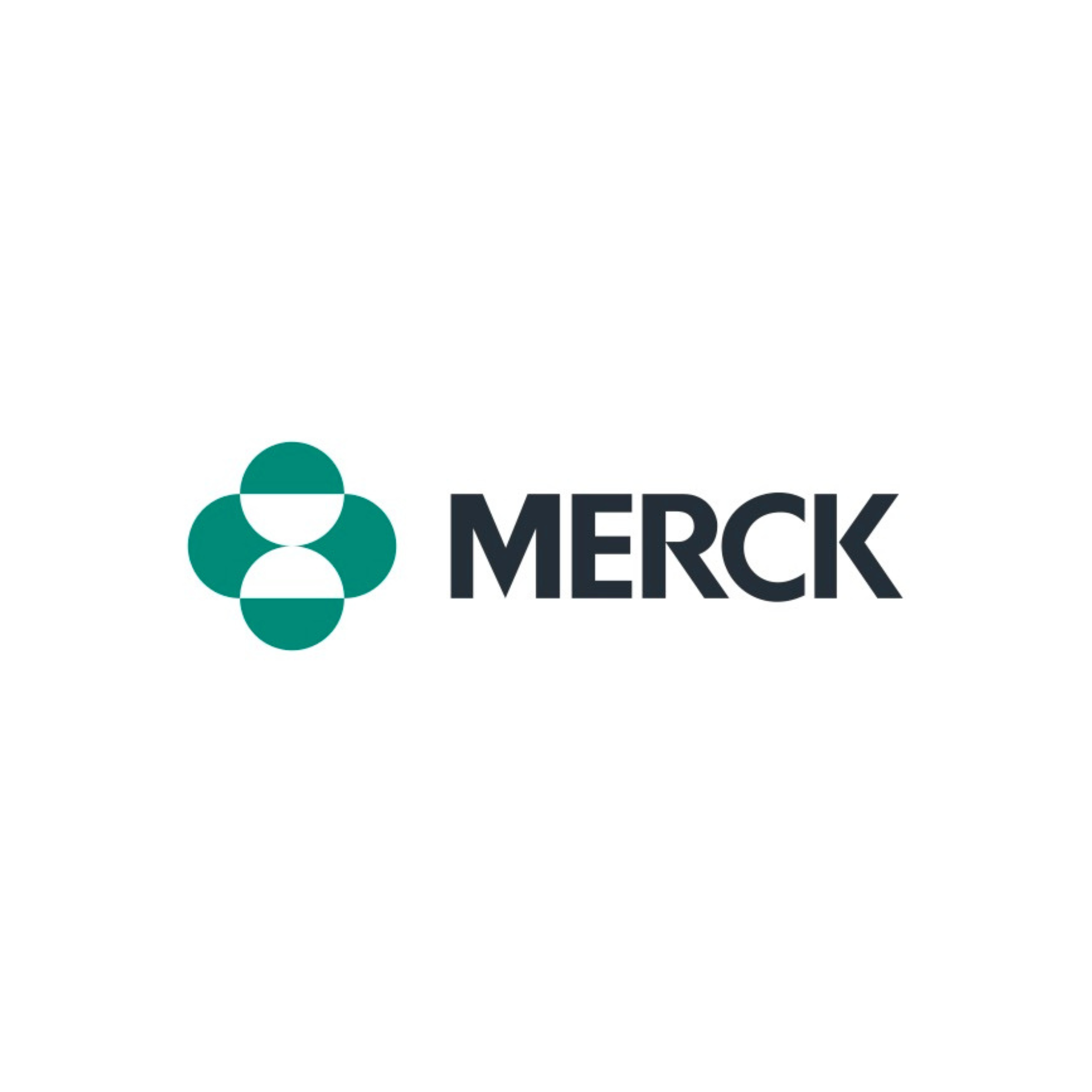 Medical logo with stylized teal circles forming a cross and the text 'MERCK' in black.