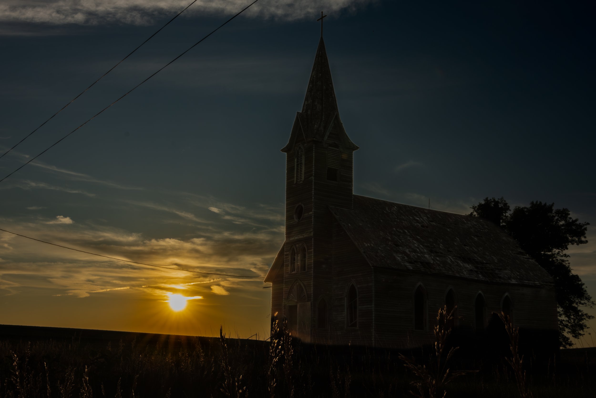 St John Lutheran Church of Pleasant Green, KS at sunset