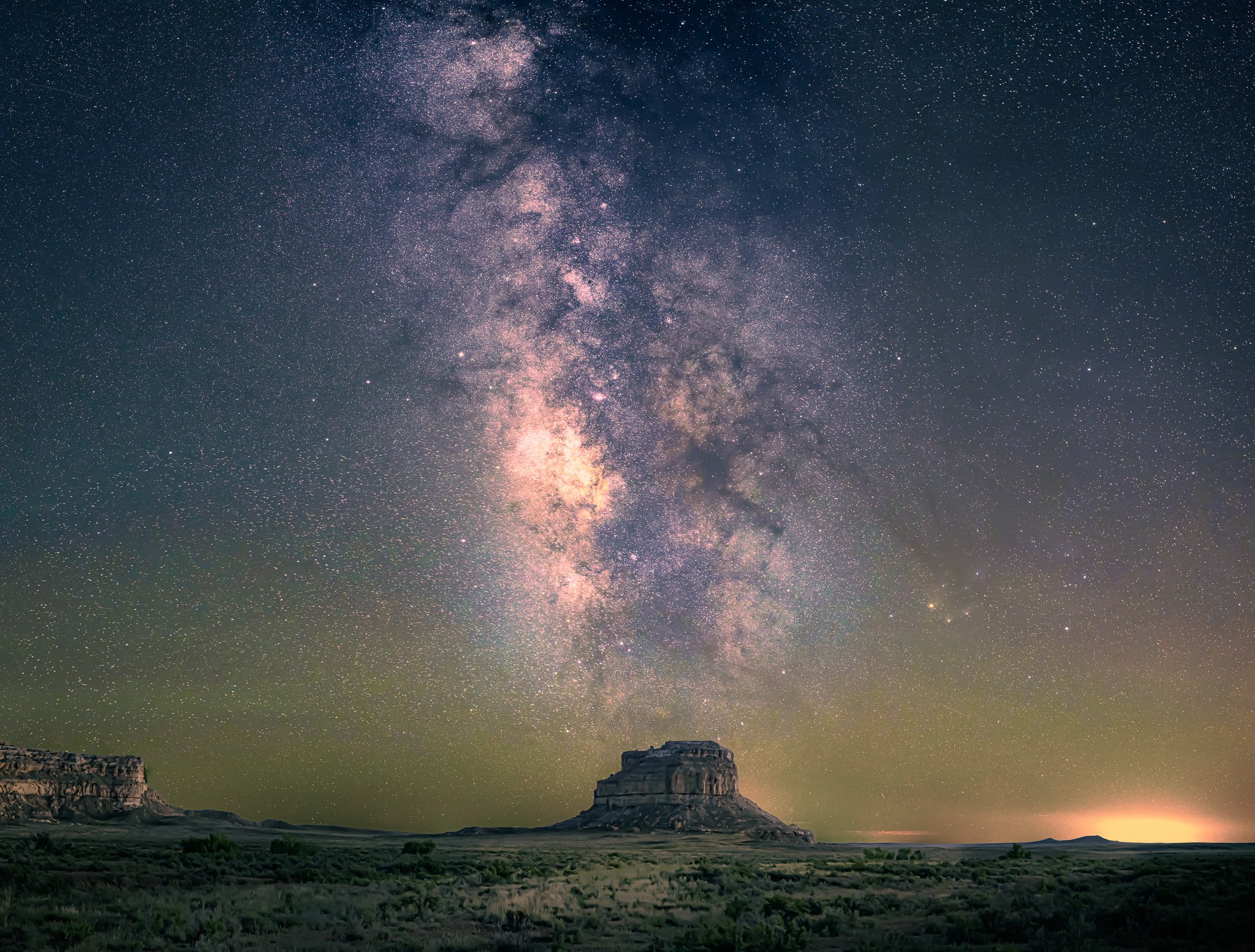 Milky Way rising over Fajada Butte in Chaco Canyon, NM. This butte is an ancient celestial observatory built by the Chacoans between 800 and 1250 AD.
