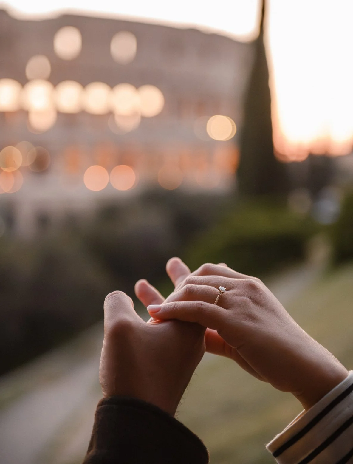 engagement ring moment close up Rome proposal photography romantic hands Italy