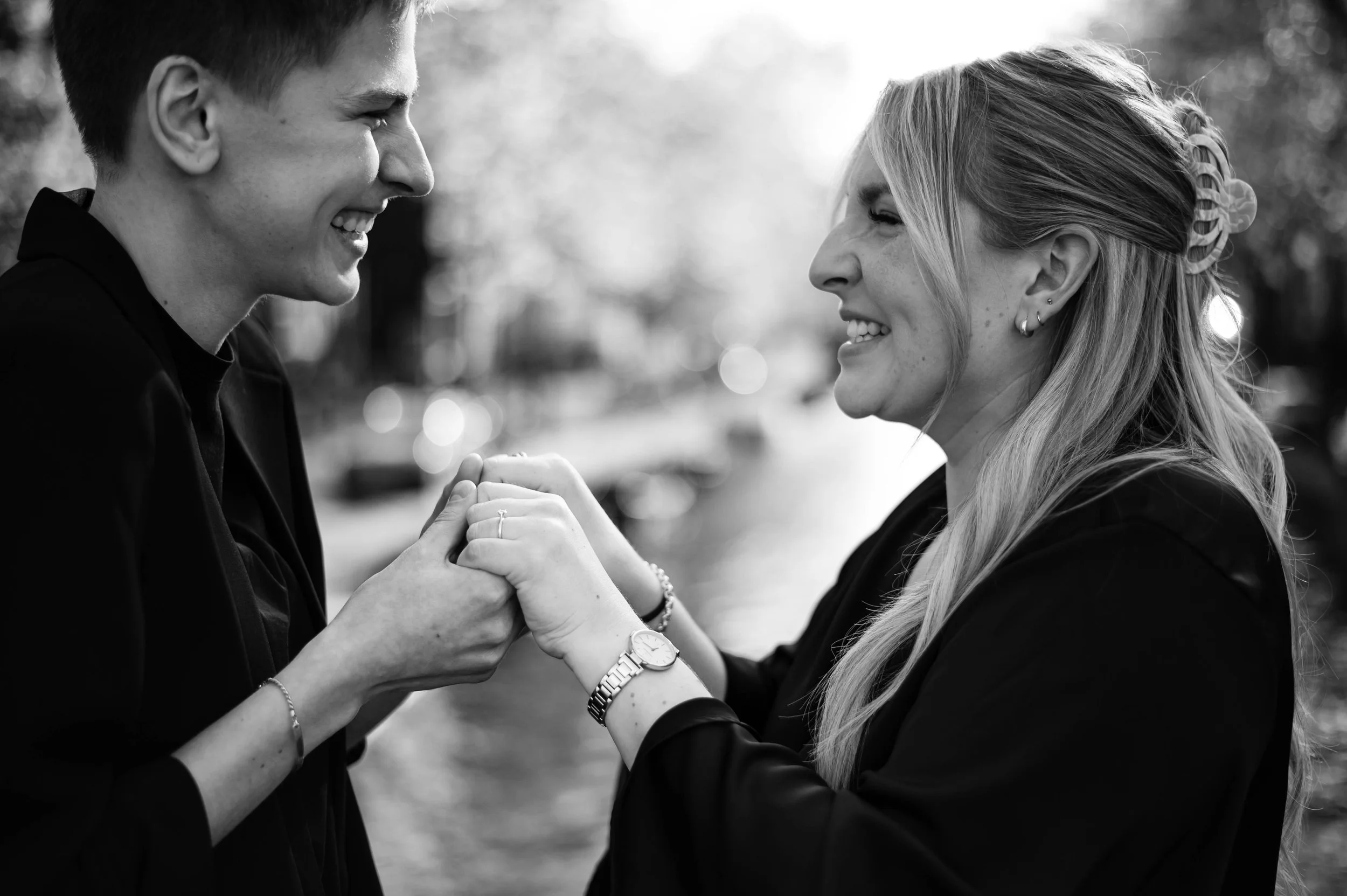 Couple smiling after a surprise proposal photoshoot in Rome