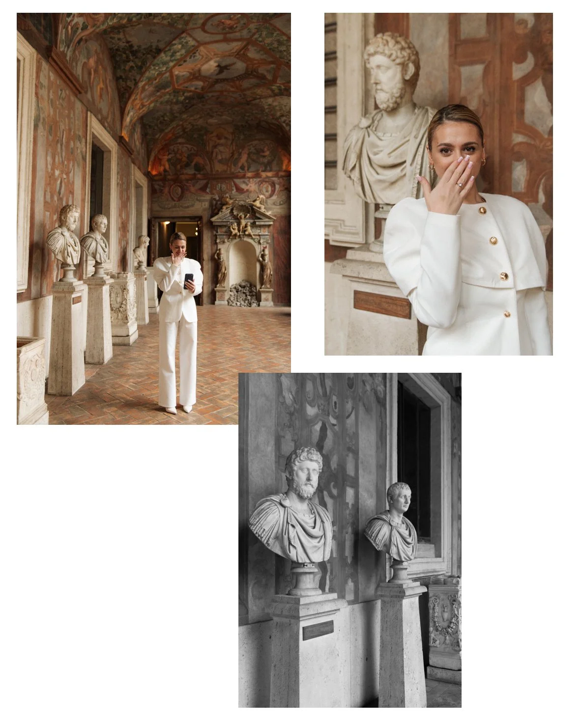 bride to be in Palazzo Altemps Rome during proposal photoshoot