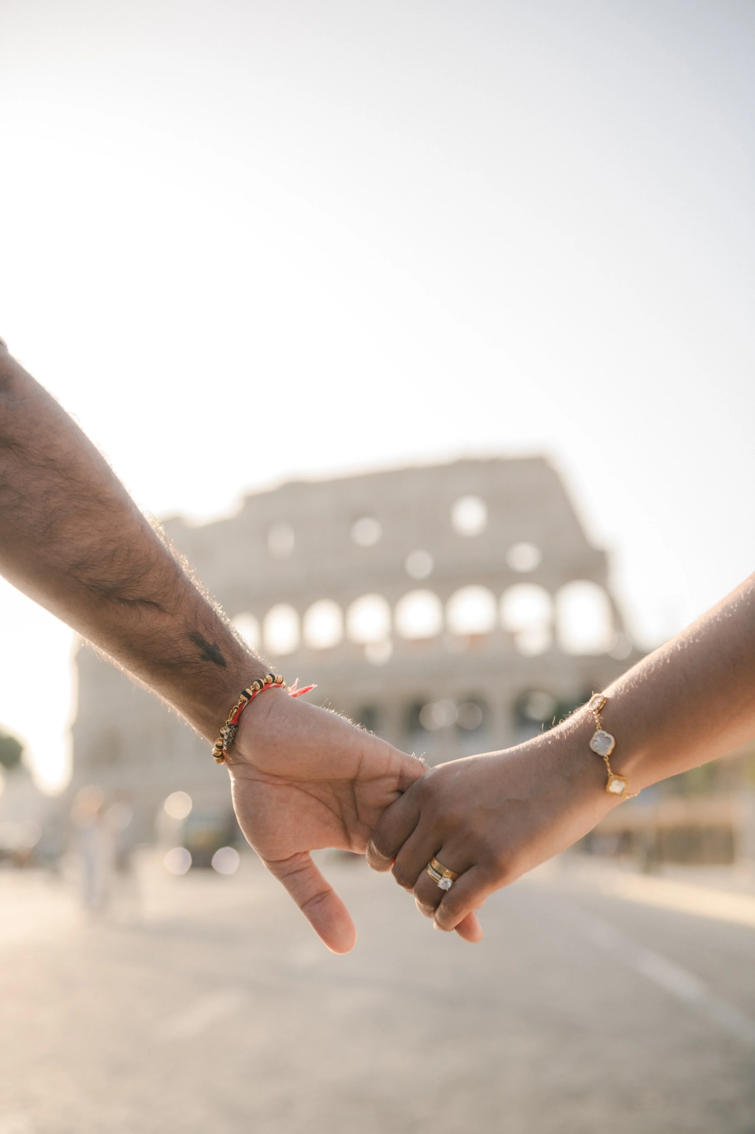 Close up of engagement ring during proposal in Rome
