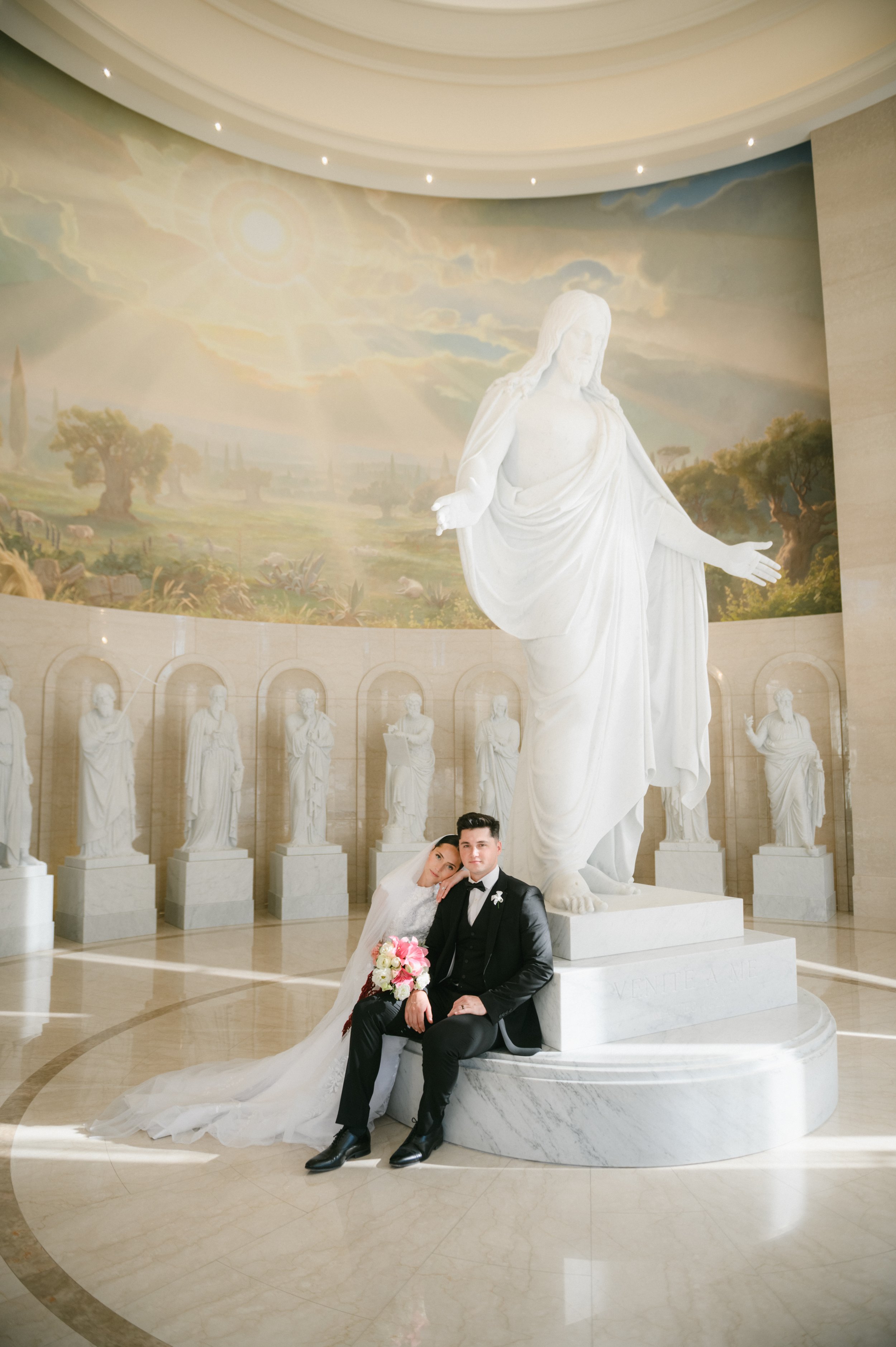 Wedding moment in Rome Italy Temple capturing a quiet and intimate atmosphere