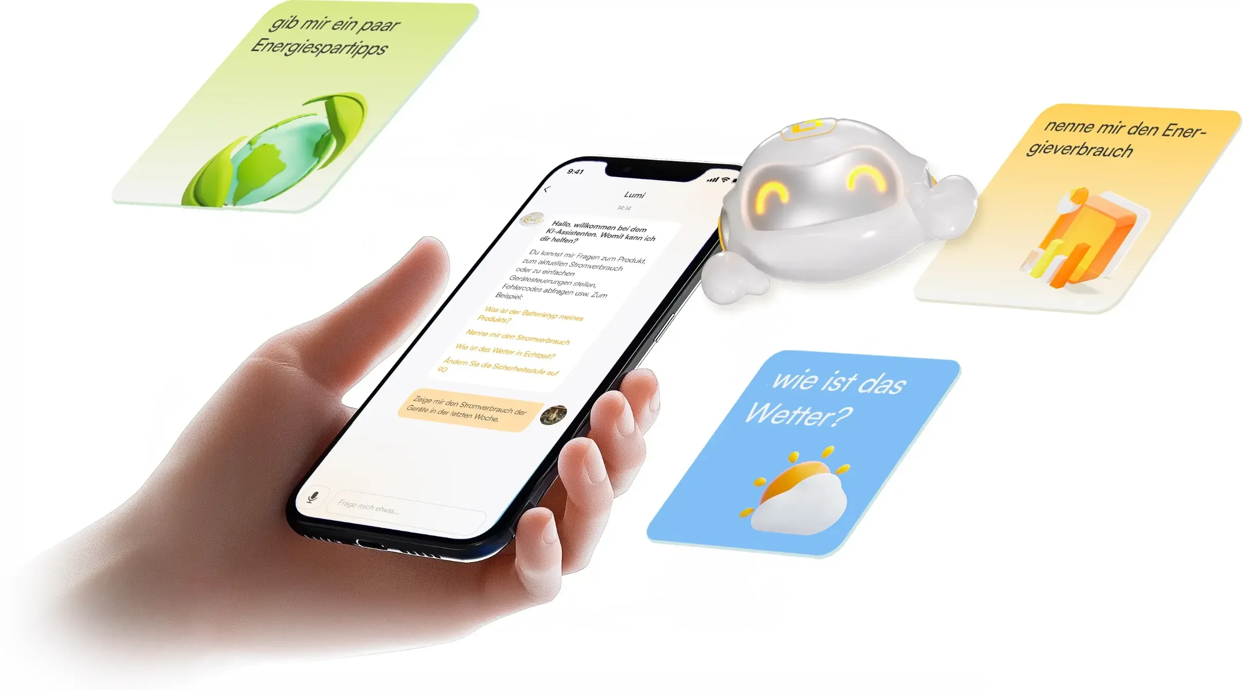 Animiertes Bild von Lumi, der KI von homesun solar, lächelnd dargestellt